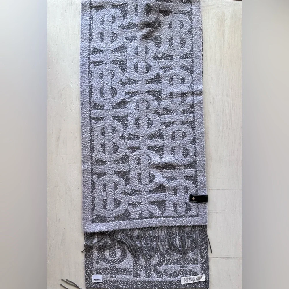 BURBERRY Oversize TB Monogram Fringe Cashmere & Silk Scarf